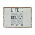 Textile with motivational quote on a light background