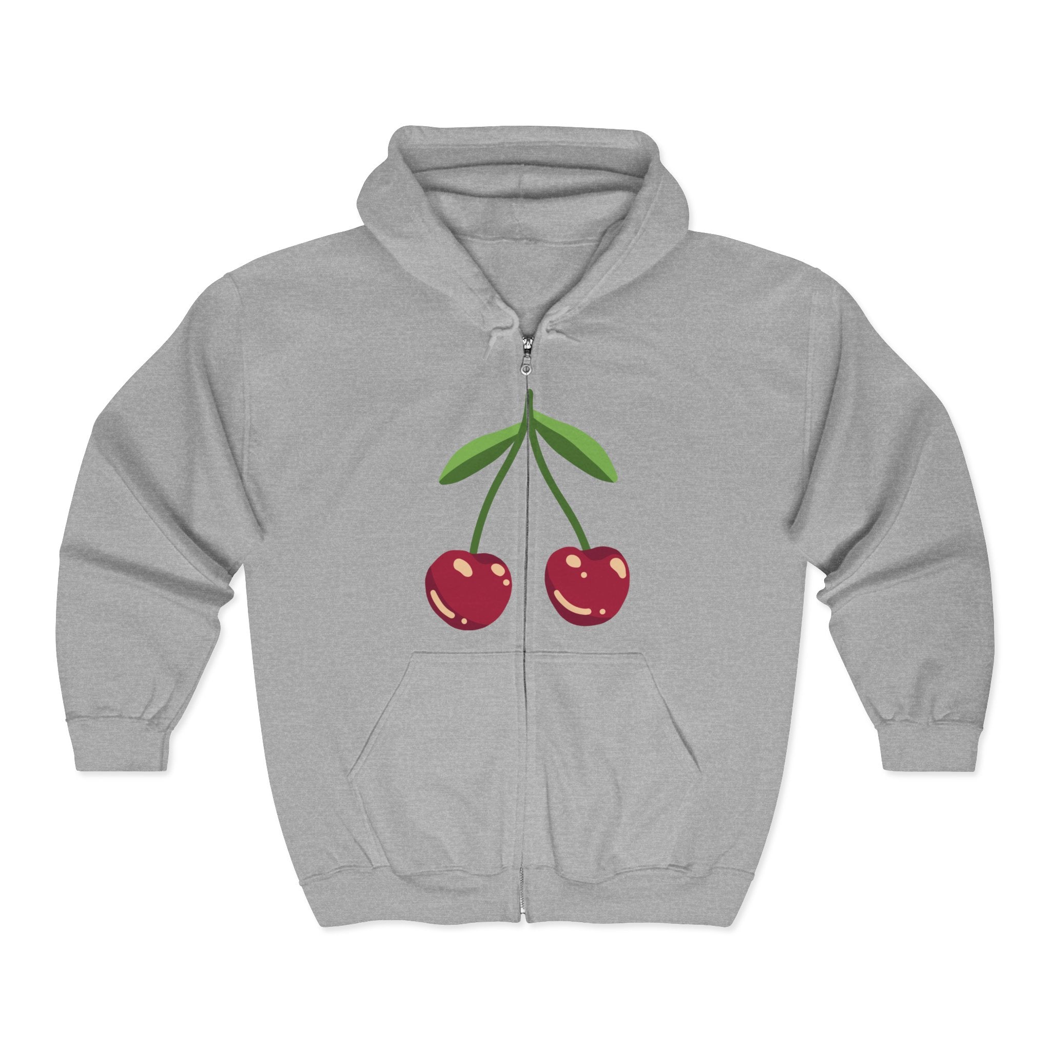 Cherry Print Zip-Up Hoodie, Cute Hooded Sweatshirt for Cherry Lovers, Casual Wear, Gifts for Her, Fruit Aesthetic Fashion