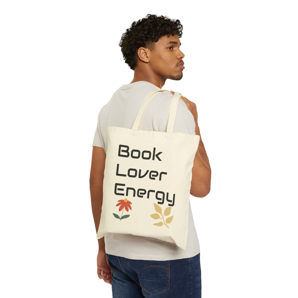 Tote Bag — "Book Lover Energy" Canvas Tote with Floral Accents