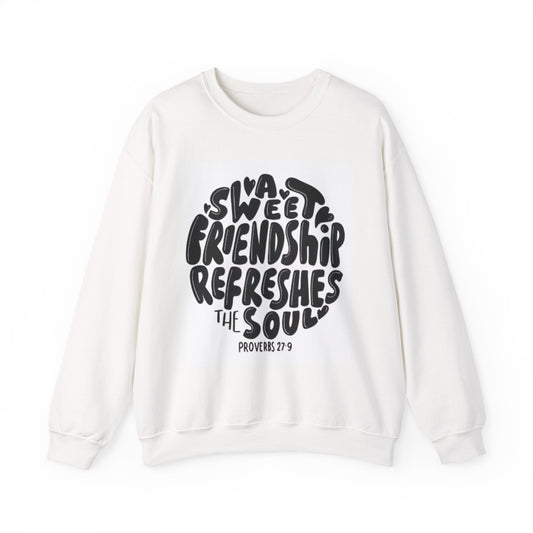 Inspirational Crewneck Sweatshirt, Faith-Based Gift, Cozy Apparel for Friends, Coffee Lovers, Uplifting Designs, Proverbs 27:9