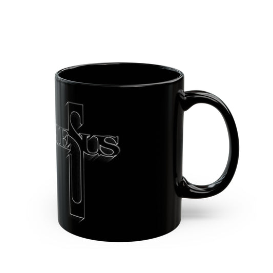 Jesus Cross Black Mug - 11oz & 15oz, Christian Gift for Coffee Lovers, Religious Decor, Inspirational Drinkware, Perfect for Holidays