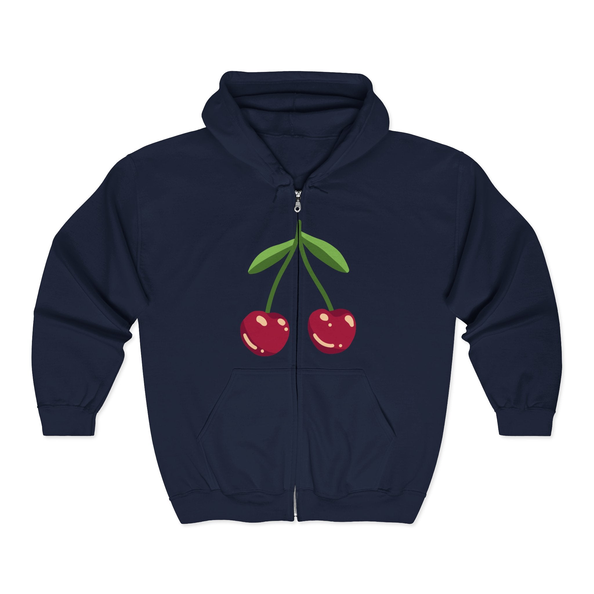Cherry Print Zip-Up Hoodie, Cute Hooded Sweatshirt for Cherry