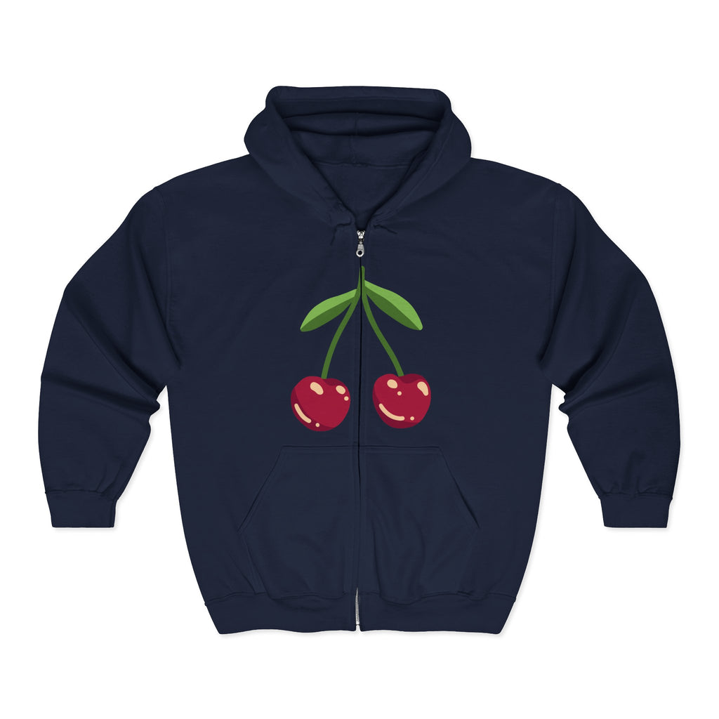 Cherry Print Zip-Up Hoodie, Cute Hooded Sweatshirt for Cherry Lovers, Casual Wear, Gifts for Her, Fruit Aesthetic Fashion