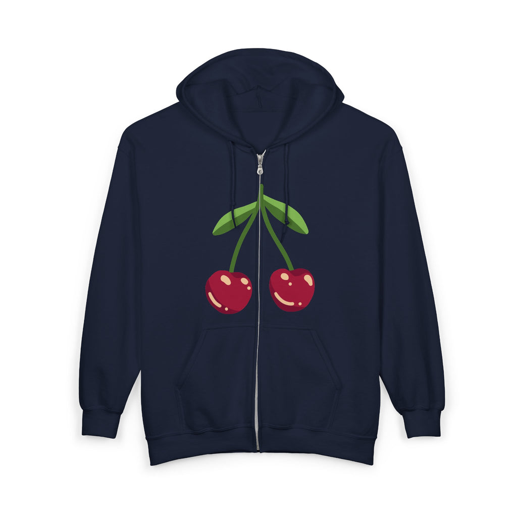 Cherry Print Zip-Up Hoodie, Cute Hooded Sweatshirt for Cherry Lovers, Casual Wear, Gifts for Her, Fruit Aesthetic Fashion