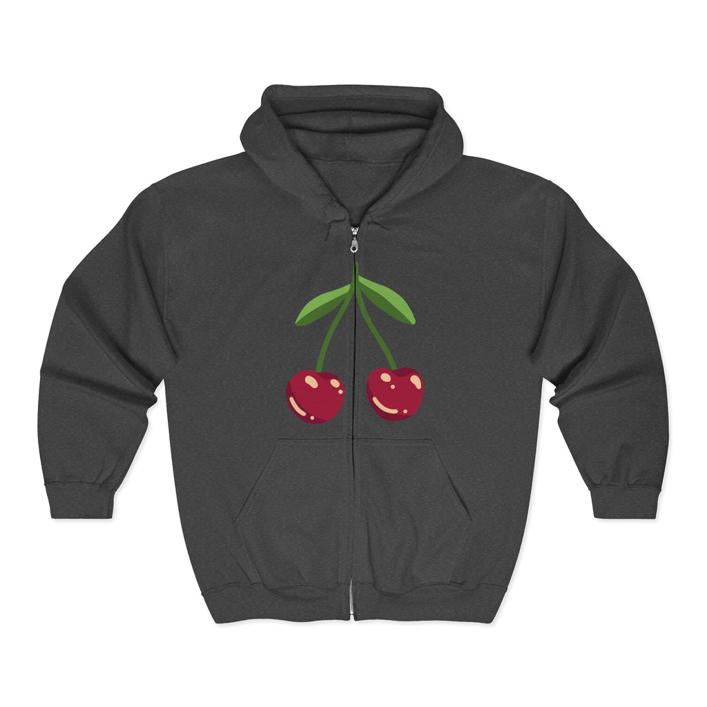 Cherry Print Zip-Up Hoodie, Cute Hooded Sweatshirt for Cherry Lovers, Casual Wear, Gifts for Her, Fruit Aesthetic Fashion