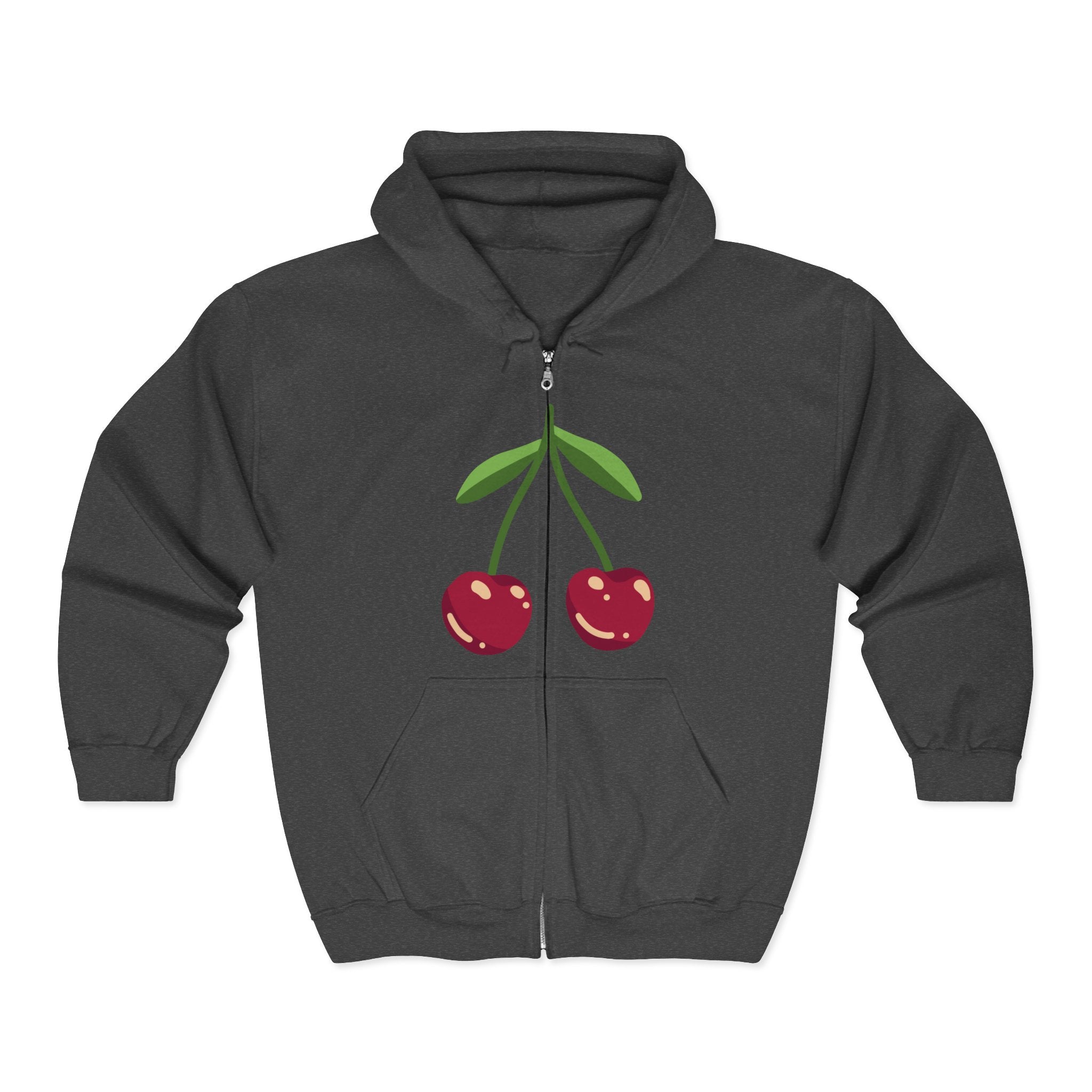 Cherry Print Zip-Up Hoodie, Cute Hooded Sweatshirt for Cherry Lovers, Casual Wear, Gifts for Her, Fruit Aesthetic Fashion