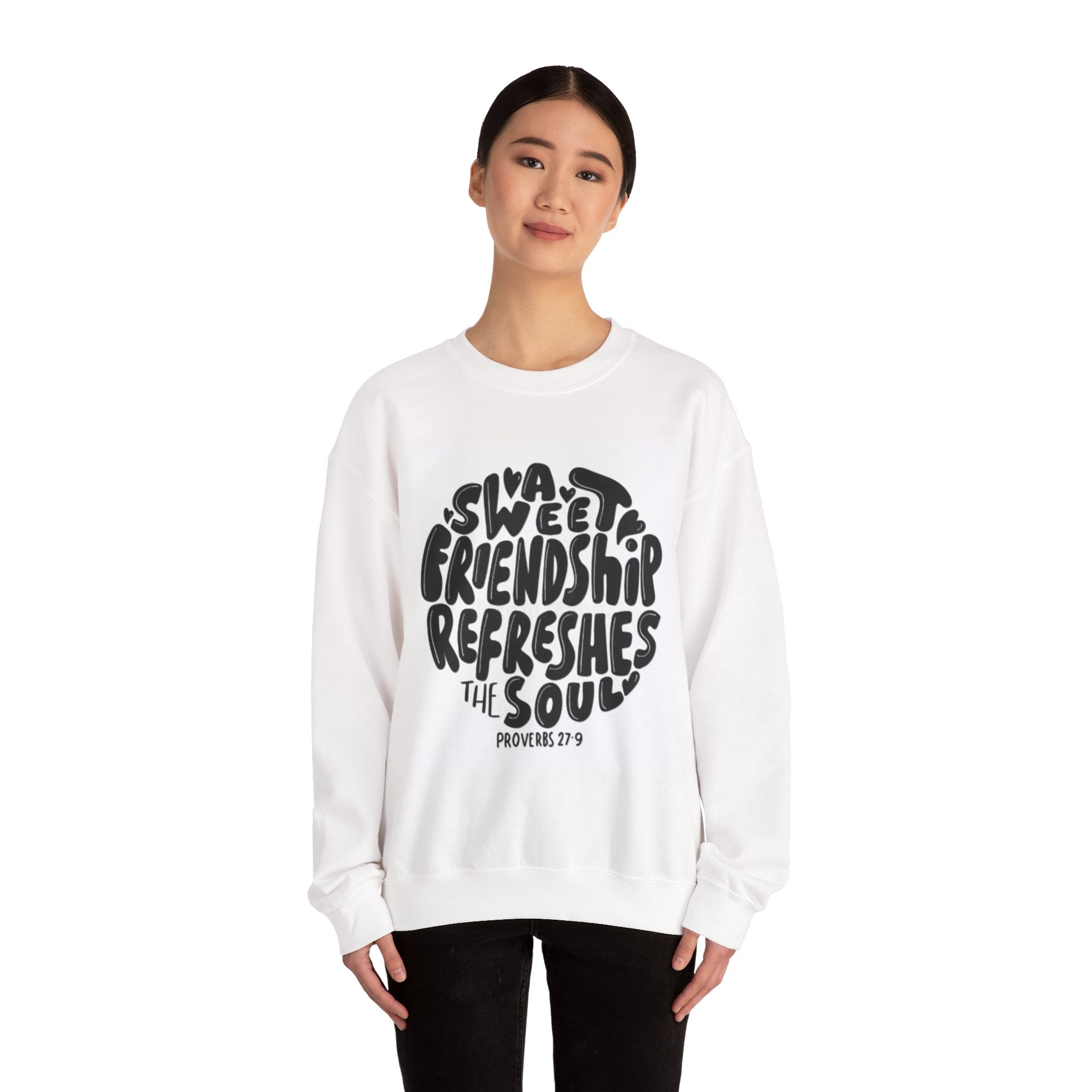 Inspirational Crewneck Sweatshirt, Faith-Based Gift, Cozy Apparel for Friends, Coffee Lovers, Uplifting Designs, Proverbs 27:9