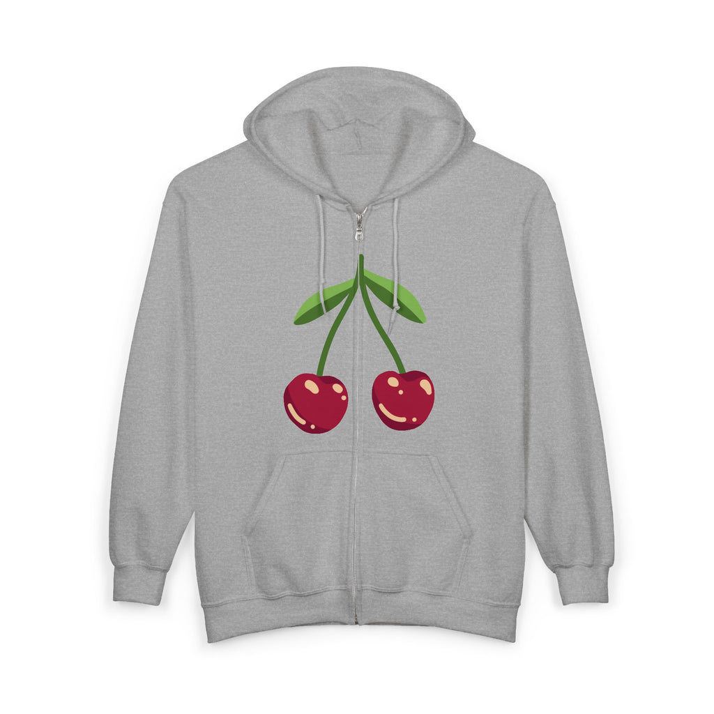 Cherry Print Zip-Up Hoodie, Cute Hooded Sweatshirt for Cherry Lovers, Casual Wear, Gifts for Her, Fruit Aesthetic Fashion